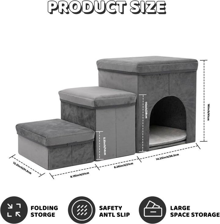 3 Stufen hundetreppe für kleine Hunde hundetreppe mit stauraum für Bett Sofa 40cm hoch katzentreppe