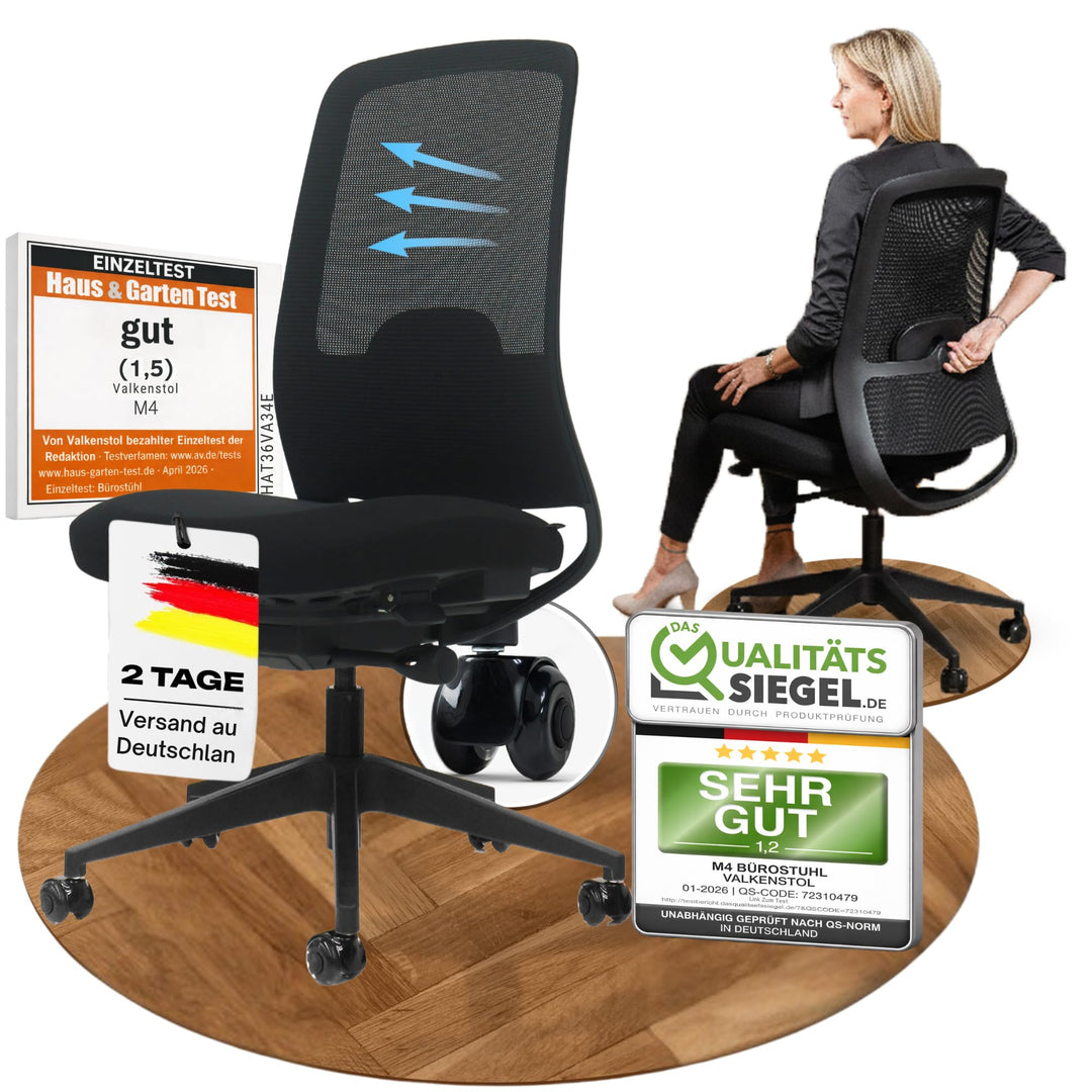 VALKENSTOL M4 Bürostuhl Ergonomisch Testsieger, Einstellbarer für maximale Bewegungsfreiheit, Rücken