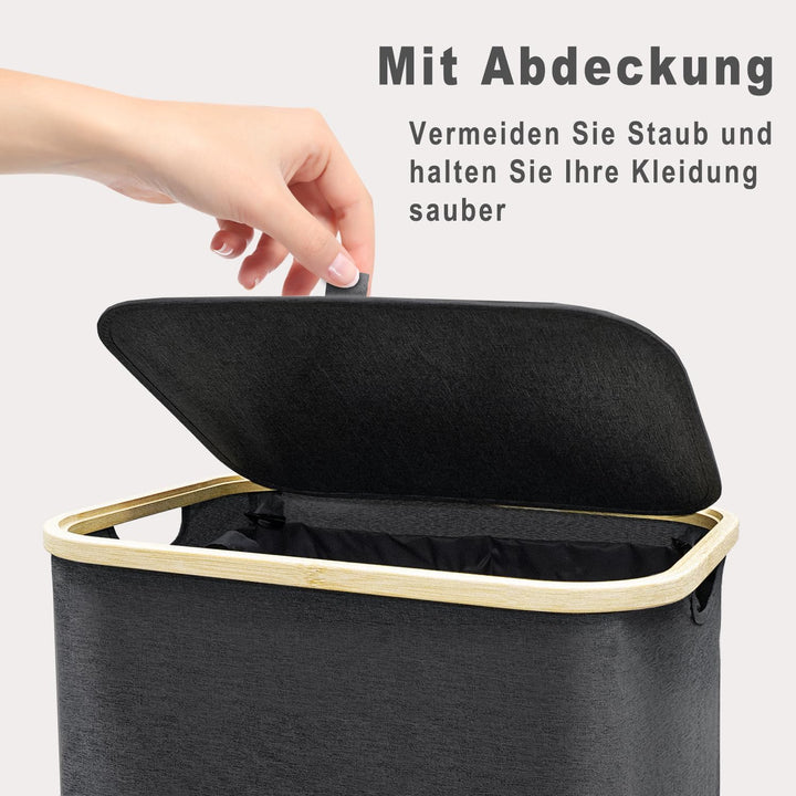 Wäschekorb mit Deckel Gross, 100L Wäschesammler schmal mit herausnehmbaren Wäschesack Laundry Basket