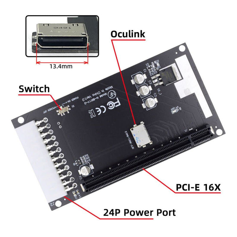 chenyang Oculink SFF-8612 4X auf PCIE X16 PCI-Express Adapter mit ATX 24Pin Power Port für Mainboard