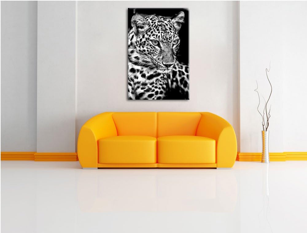 Pixxprint Leopard mit blauen Augen / 100x70cm Leinwandbild bespannt auf Holzrahmen/Wandbild Kunstdru