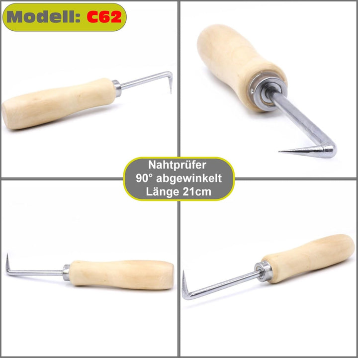 Nahtprüfer aus Metall mit Holzgriff Prüfnadel Dachdecker 90° abgewinkelt Folie Dachdecker für Föhn H