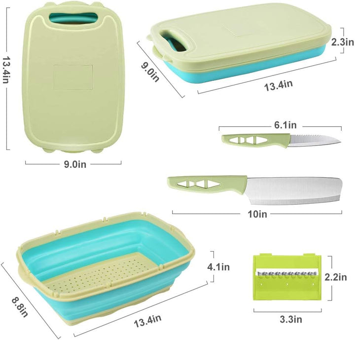 HI NINGER Camping schneidebrett，9 in 1Faltbares Schneidebrett,Multifunktions-Schneidebrett mit 5 Gem