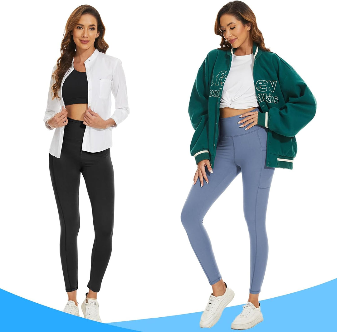 DDOBB 2er Pack Sport Leggings Damen High Waist Sportleggins Damen Lang Mit Taschen Gym Leggings Blic