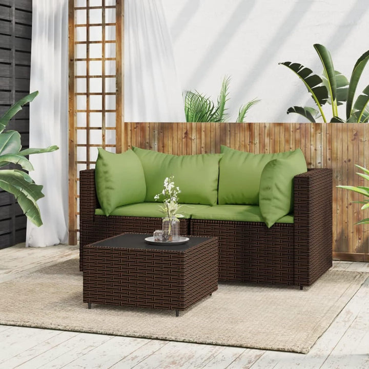 Tidyard 3-TLG. Balkonlounge Set Rattan, Gartensofa Rattansofa Gartenlounge Ecksofa Sofa mit Kissen P