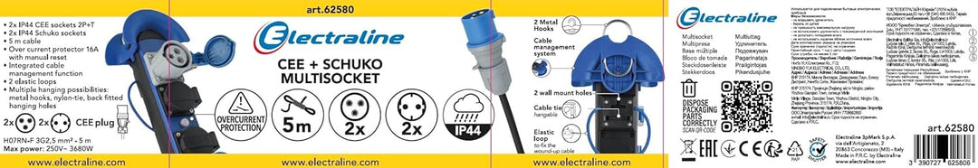 Electraline 62580 Professionelle Steckdosenleiste/Verlängerung für den Aussenbereich, CEE-Stecker,4-