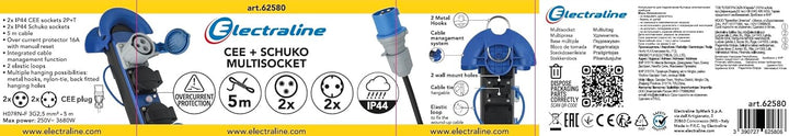 Electraline 62580 Professionelle Steckdosenleiste/Verlängerung für den Aussenbereich, CEE-Stecker,4-