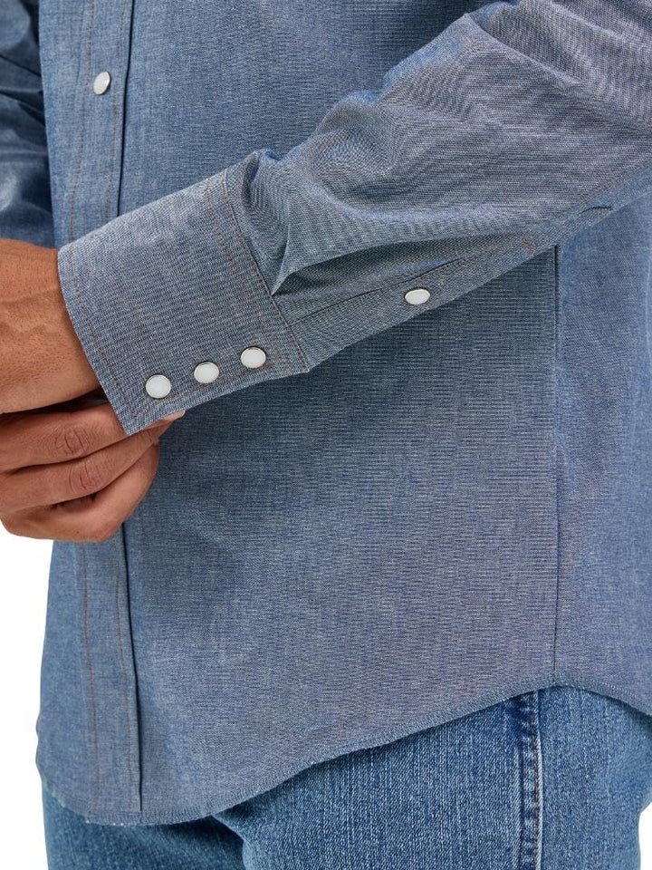 Wrangler Men's Authentic Cowboy Cut Work Western Long Sleeve Shirt,Blue,17 1/2 35