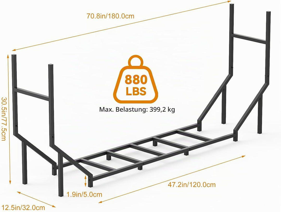 CADUKE Kaminholzregal für den Aussenbereich, 1,8 m, Holzregale für Kaminholz, Feuerholzhalter, Innen