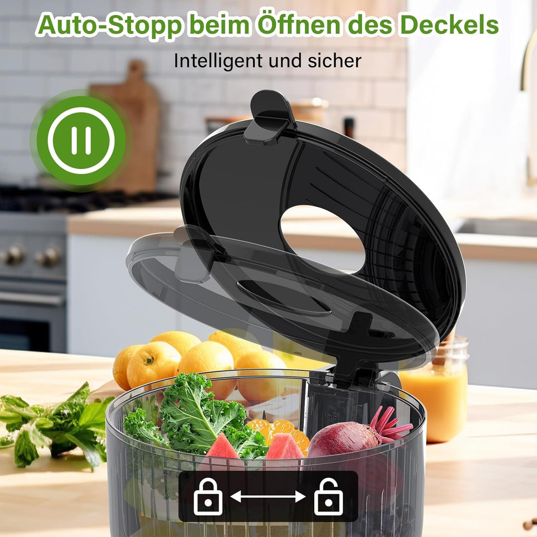 OMMO Entsafter Slow Juicer, 300W Entsafter Gemüse und Obst Testsieger Schwarz, Schwarz