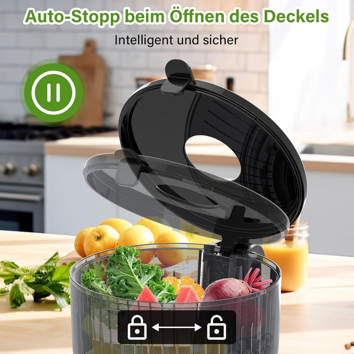 OMMO Entsafter Slow Juicer, 300W Entsafter Gemüse und Obst Testsieger Schwarz, Schwarz