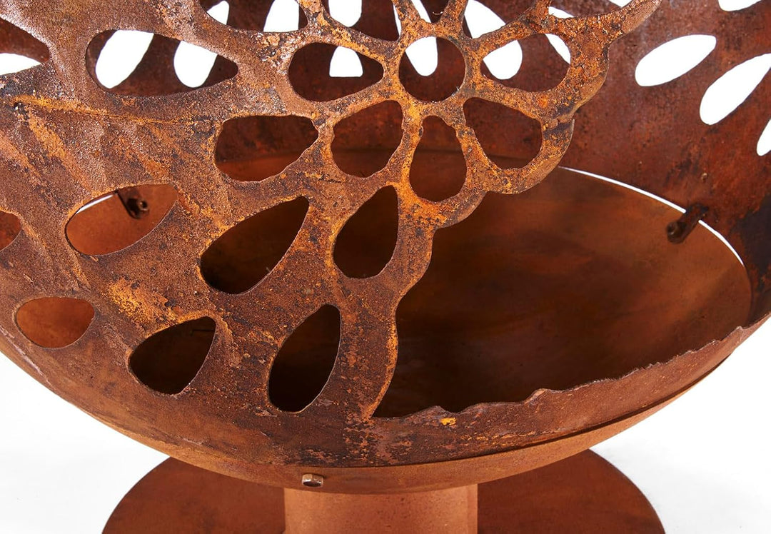 Kobolo Feuerschale Feuerkorb Bloom Kugelform 60x60x69cm Durchmesser 60cm mit Motiv - Metall Rostopti