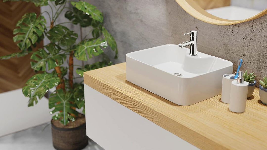 VBChome Waschbecken 48 x 38 cm Keramik mit Hahnloch Weiss Waschtisch Rechteckig Handwaschbecken Aufs