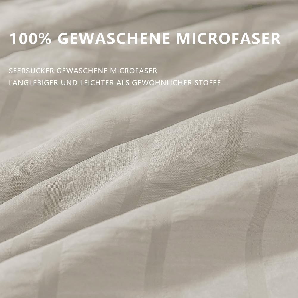 Boqingzhu Seersucker Bettwäsche Beige 200x220cm Sommer Atmungsaktiv Kühlende Wende Bettwäsche Set Be