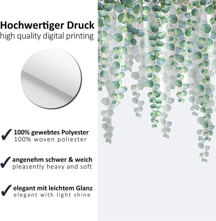 Lieson Duschvorhang Wasserdicht Antischimmel, Polyester Duschvorhang Grüne Blätter Textil Badewannen
