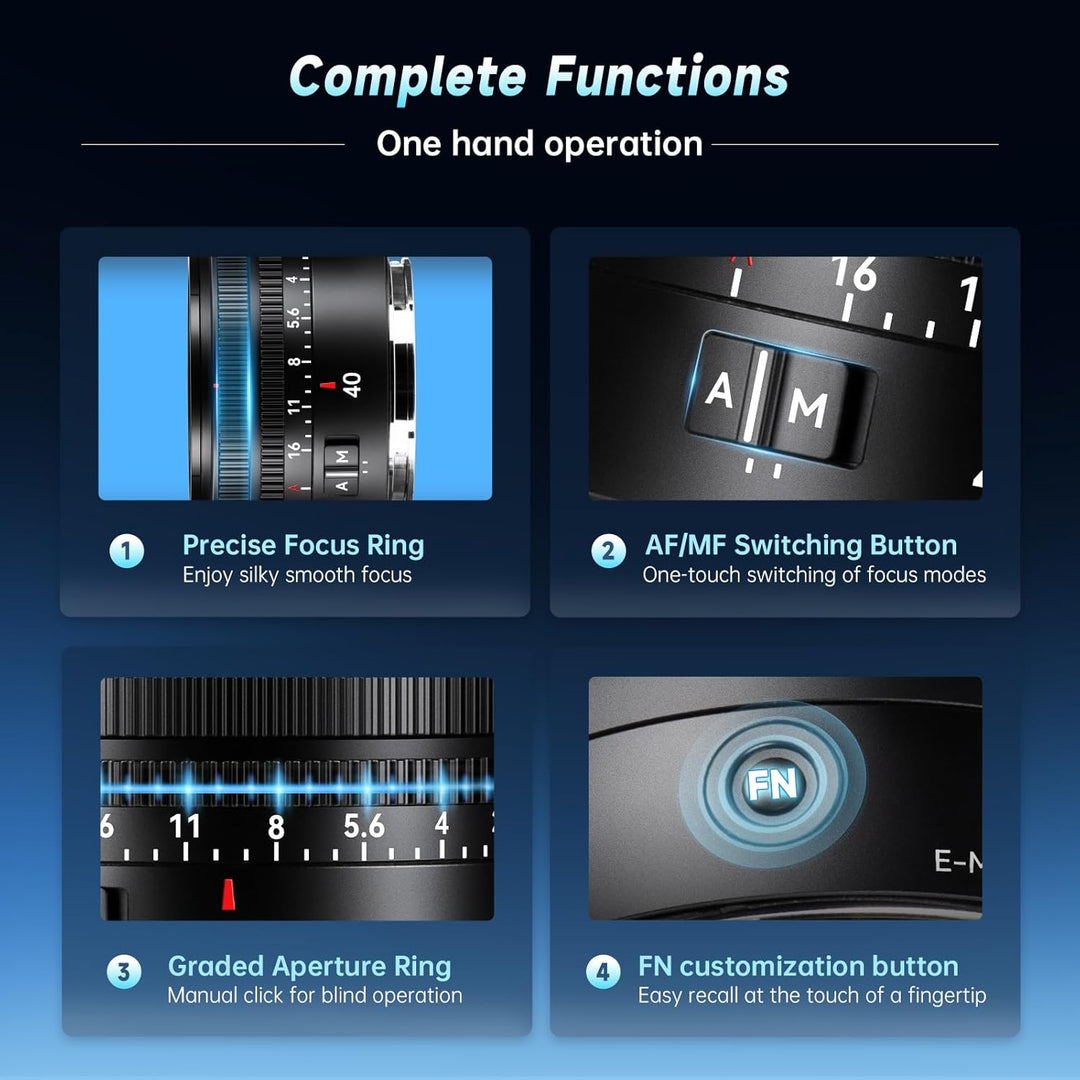 7artisans AF 40mm F2.5 Vollformatobjektiv für E-Mount,90g, automatischer/manueller Fokus,Erkennung d