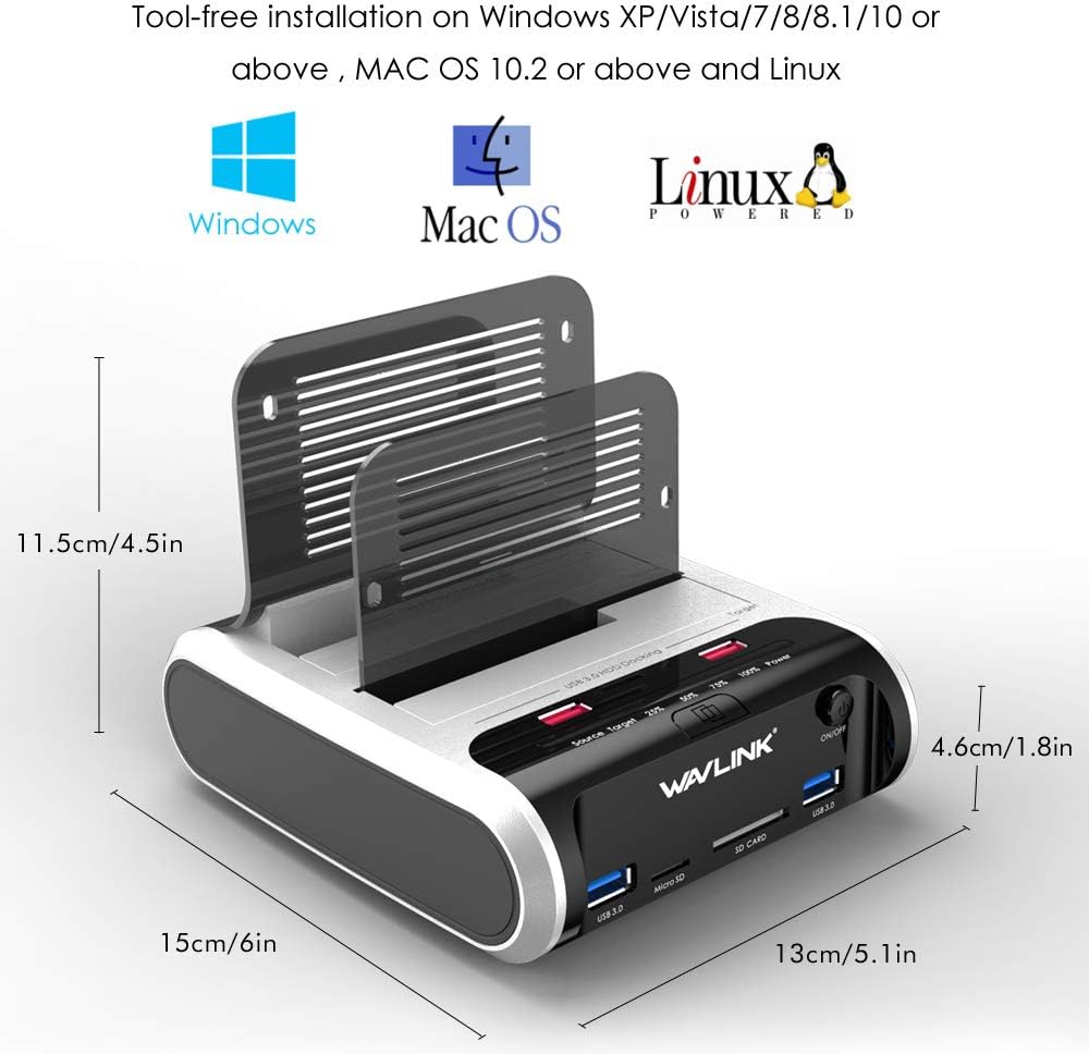 Festplatten Dockingstation, WAVLINK USB Festplatten Docking Station Offline Klonfunktion für 2,5 Zol