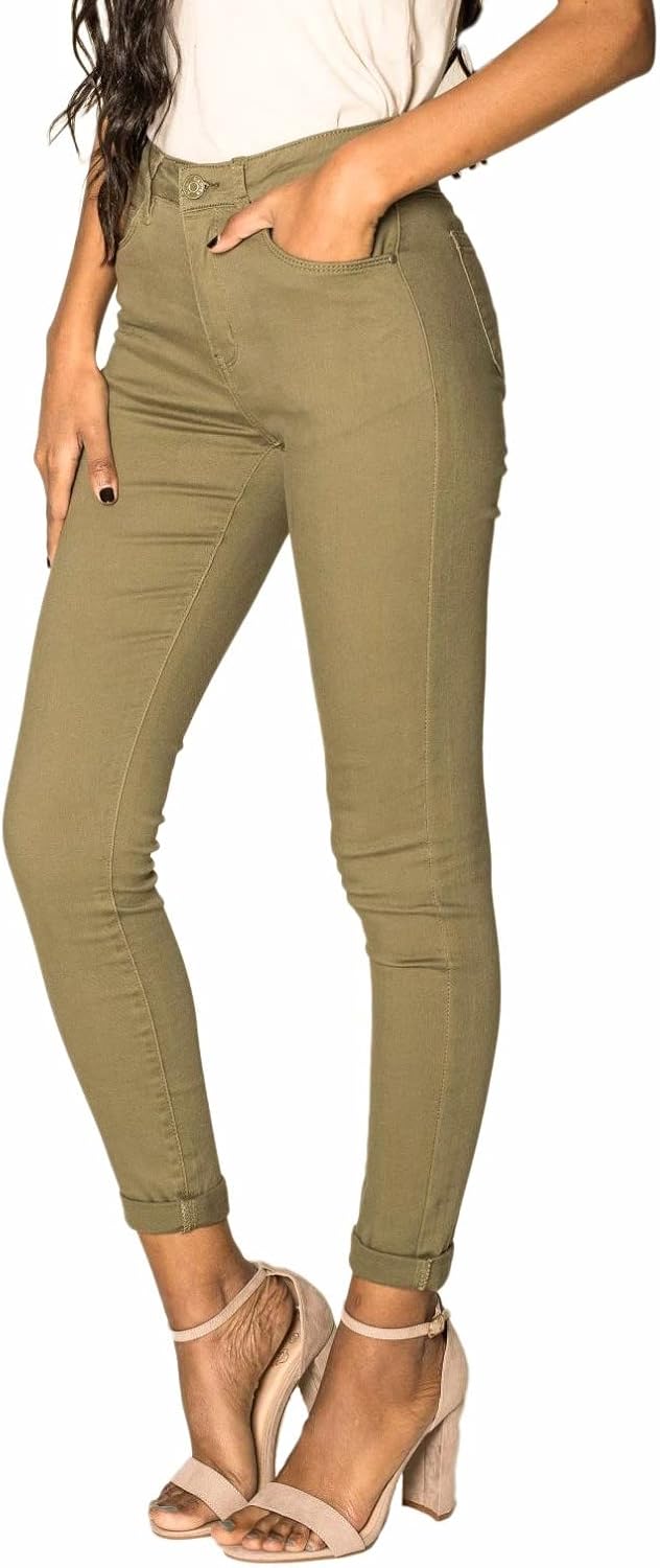 Nina Carter P109 Damen Skinny Fit Jeans High Waist Slim Hose Figurbetonte Stretch Jeanshose S Khaki