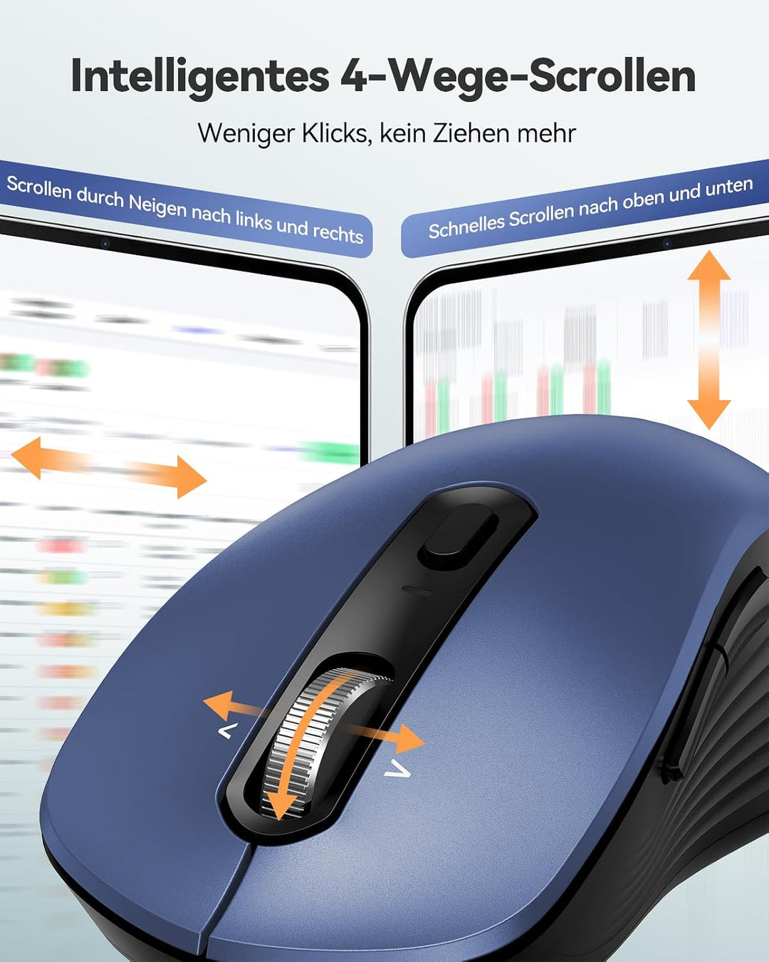 TECKNET Bluetooth Maus Kabellos, Wiederaufladbare Funkmaus mit 4-Wege-Scrollrad, 4800 DPI 6 Stufen,