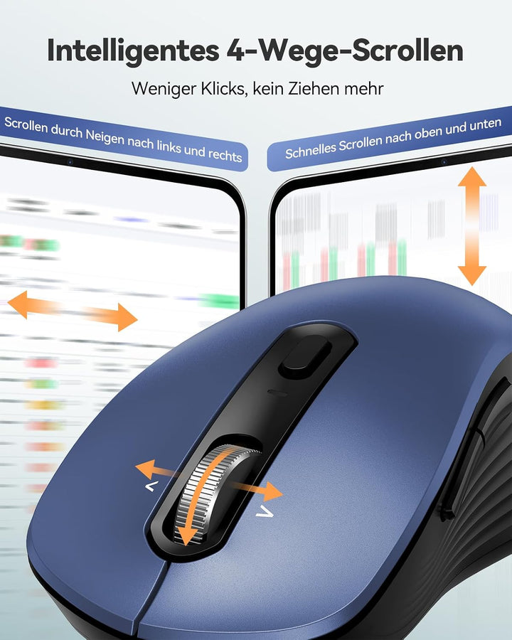 TECKNET Bluetooth Maus Kabellos, Wiederaufladbare Funkmaus mit 4-Wege-Scrollrad, 4800 DPI 6 Stufen,
