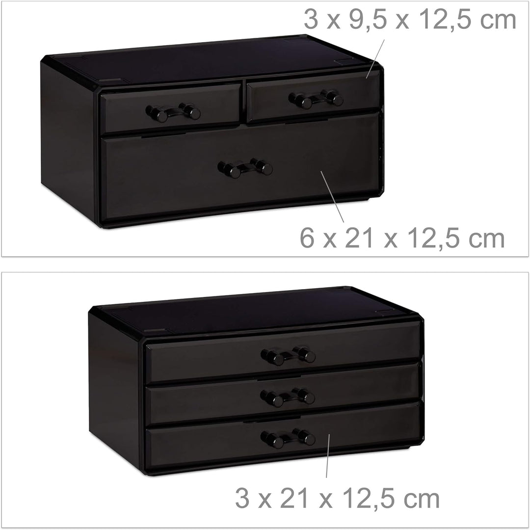 Relaxdays 2 x Kosmetikorganizer mit 6 Schubladen, 22 Fächer Make Up Organizer, grosse Schmink-Aufbew