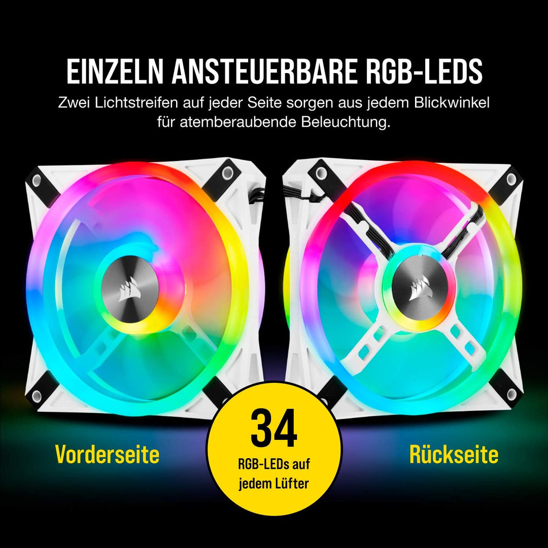 Corsair iCUE QL120 RGB, 120-mm-RGB-LED-PWM-Lüfter (68 Einzeln Ansteuerbare RGB-LEDs, Schwindigkeiten