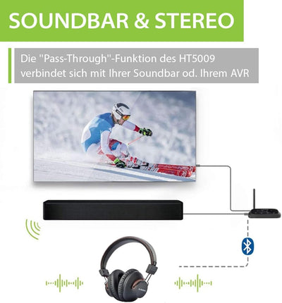 Avantree HT5009-40 Std Kabellose Kopfhörer für Fernseher mit Bluetooth-Sender (OPTISCH RCA AUX), Pas