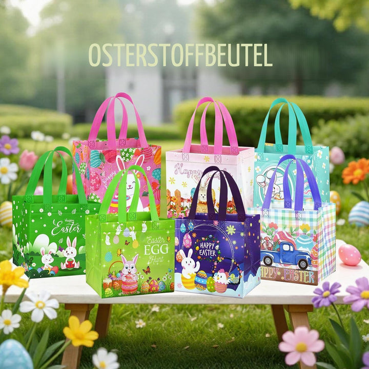 DECHISY 24 Stück Geschenktüten Ostern mit Griff, 21 x 15 x 20 cm, Kleine Wiederverwendbare Osterkorb
