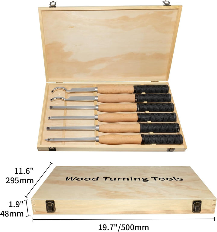 46.5cm Drechseleisen Set mit Hartmetall-Schneidplatten, 6Stück Drechselmesser in Holzkoffer, Drechse