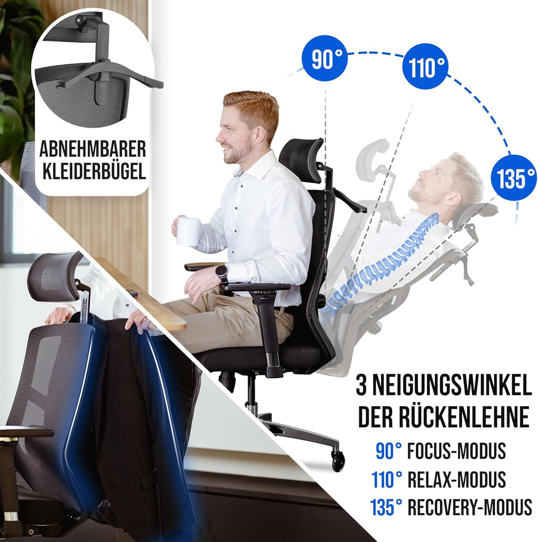 ELITESEATS Bürostuhl Ergonomisch [Silent Wheels] - Schreibtischstuhl [4D Armlehnen] - Office Chair [