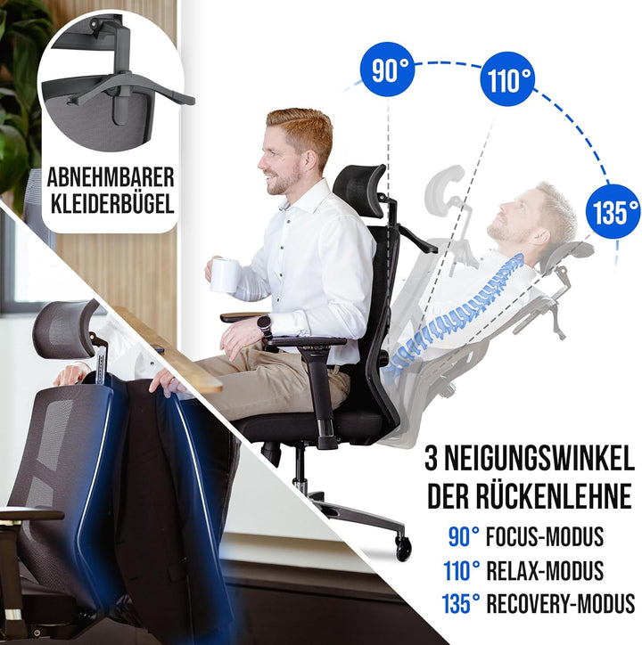 ELITESEATS Bürostuhl Ergonomisch [Silent Wheels] - Schreibtischstuhl [4D Armlehnen] - Office Chair [