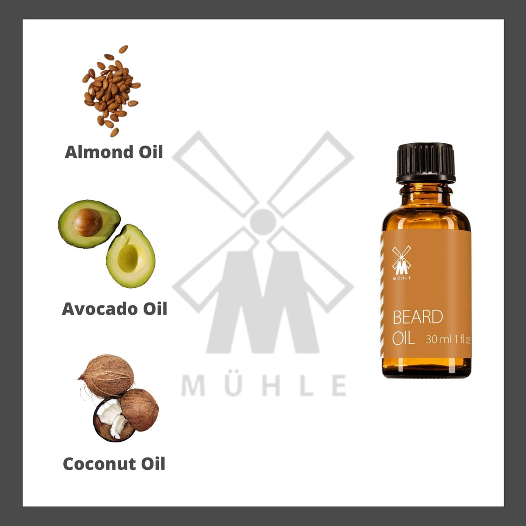 MÜHLE Beard Care - Bartöl - Tägliche Bartpflege für seidigen Glanz - Mandel, Kokos, Avocado, Jojoba,