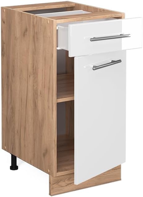 Vicco Küchenunterschrank Fame-Line, Weiss Hochglanz/Goldkraft Eiche, 40 cm ohne Arbeitsplatte, Wei&#