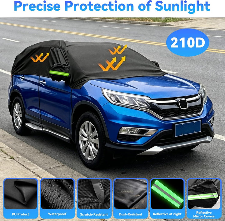 210D Autoabdeckung Wasserdicht Outdoor Halbgarage für Auto SUV, Allwetterschutz Autoplane Abdeckplan