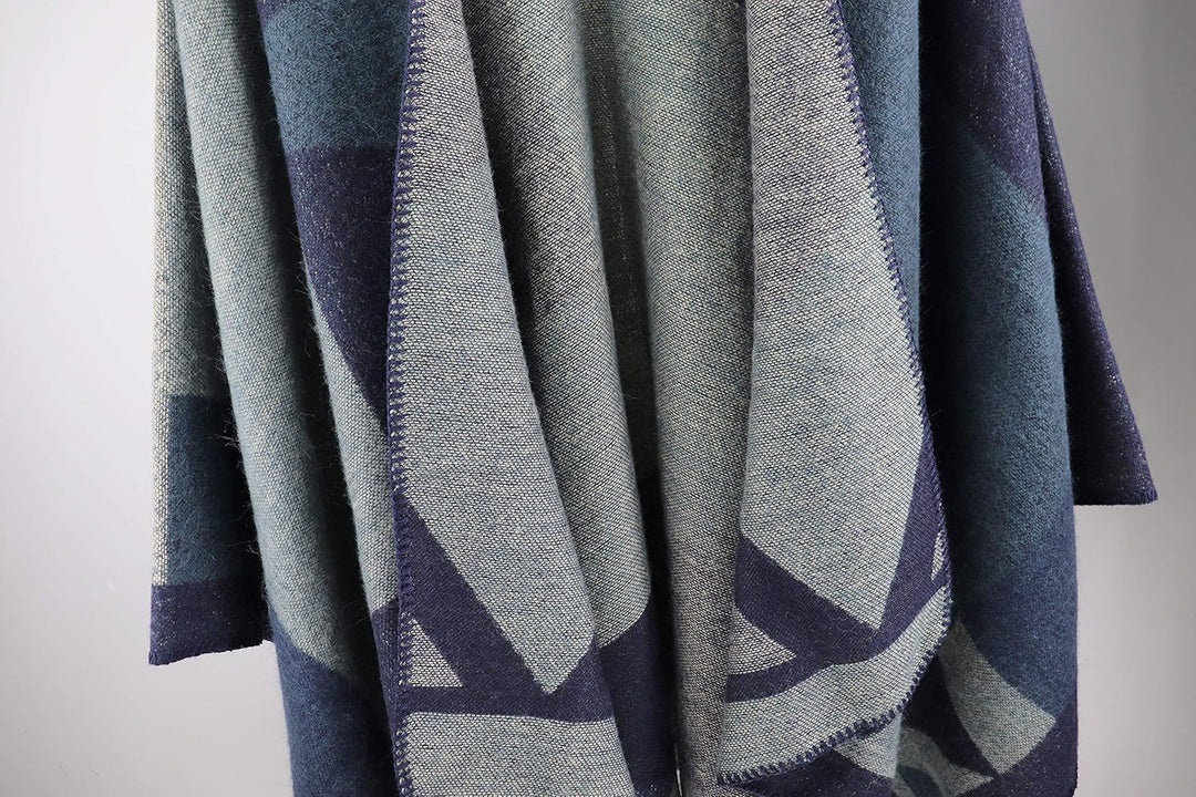 Shmily Girl - Damen Poncho Habe Gestrickt Überdimensionalen Decke Kap-Schal A - Marineblaue Blockfar