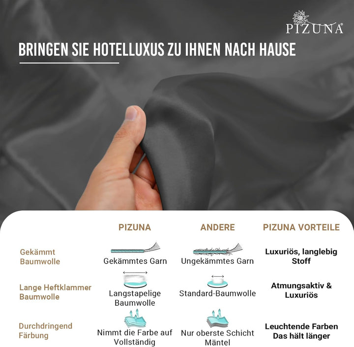 Pizuna Luxuriöser Soft-Satin 2er Pack Kissenbezug 70 x 90 cm Anthrazit Grau, 800 Fadenzahl Baumwolle
