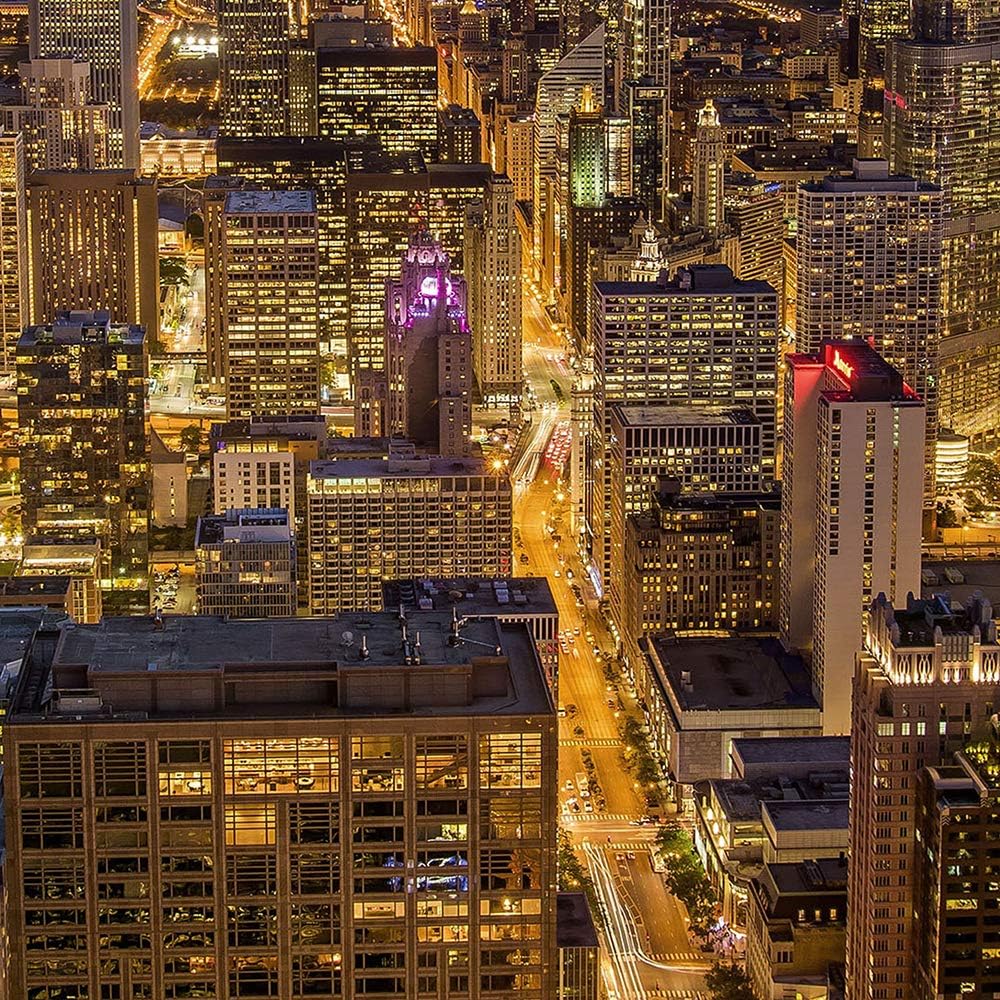 Feeby Leinwandbild 5 Teilig Chicago Bild Wanddeko City Stadt Landschaft orange 150x100 cm Leinwandbi