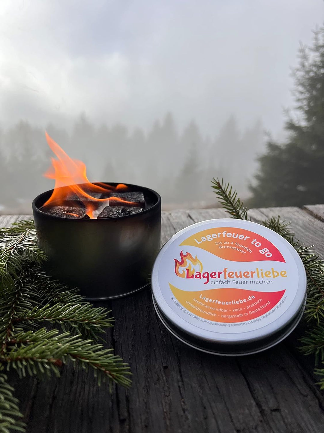Lagerfeuerliebe® Lagerfeuer to go | bis zu 4 Std. Brenndauer | wiederverwendbar, leicht & sicher | Ø
