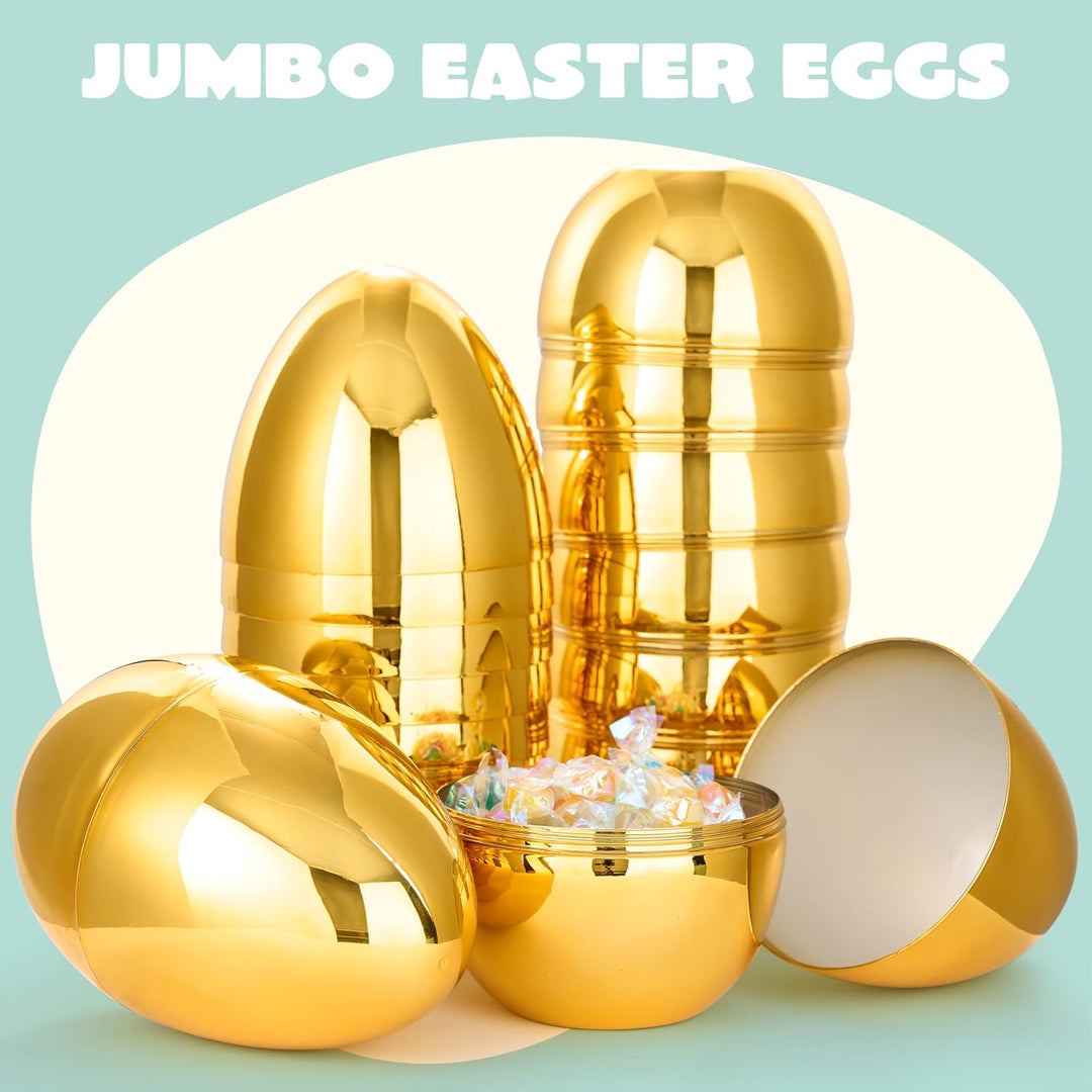 JOYIN 12 Stück riesige goldene Eier 15,2cm grosse metallische Plastik-Ostereier befüllbare Leere Übe