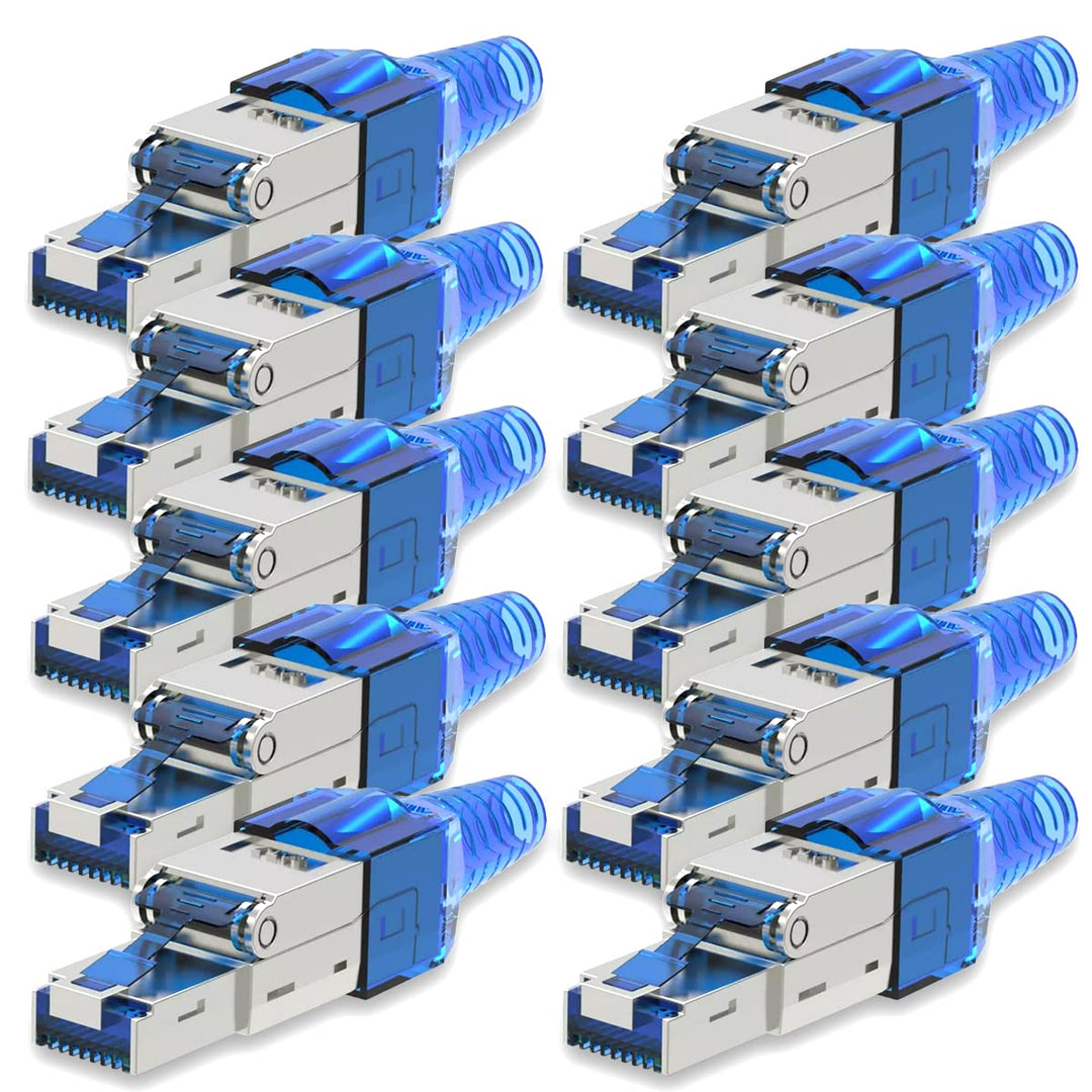 10 Stück Netzwerkstecker Cat 7 werkzeuglos CAT7 CAT7A RJ45 LAN UTP Kabel Stecker Blau ohne Werkzeug