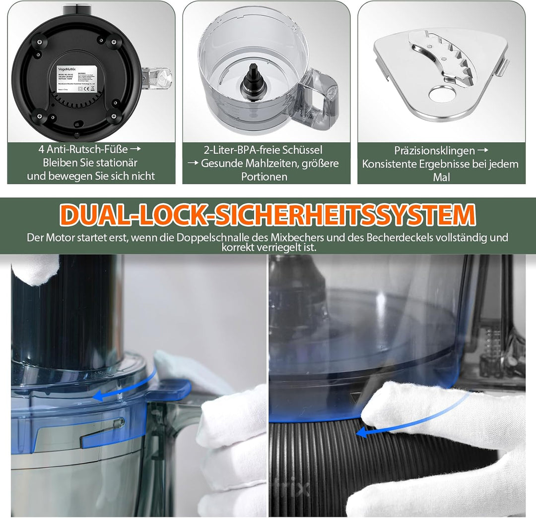 1500W Küchenmaschine und Mixer Kombination, 2,5L Zerkleinerer für Fleisch, Gemüse und Teig, 2L Stand