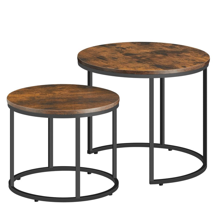 NMK HOME Couchtisch Holz Rund 2er Set 43/53 cm - Runder Couch Tisch - Industrielle Satztische Rustik