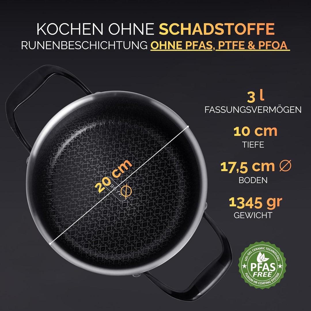 NYORD Edelstahltopf - Antihaft, Kratzfest, Kochtopf Wabenstruktur, Spülmaschinenfest, Hybrid Topf, K