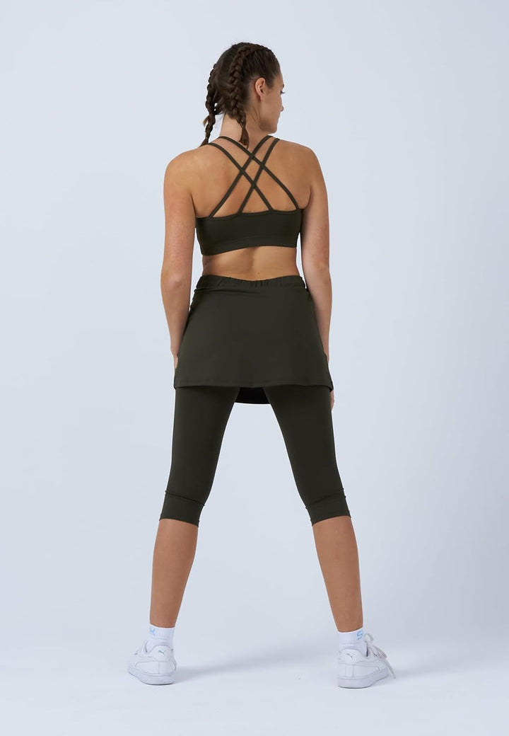 Sportkind Mädchen &amp; Damen 2-in-1 Tennisrock mit Taschen &amp; 3/4 Capri Leggings, Laufrock, Yogahose mit