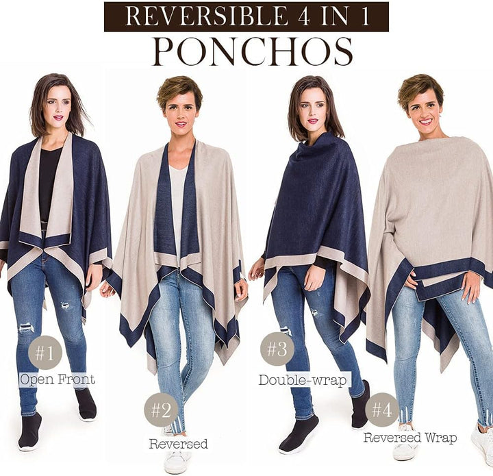 Damen Schal Wrap Poncho Ruana Cape Cardigan Pullover Open Front für Frühling Herbst Winter Blau, Bla