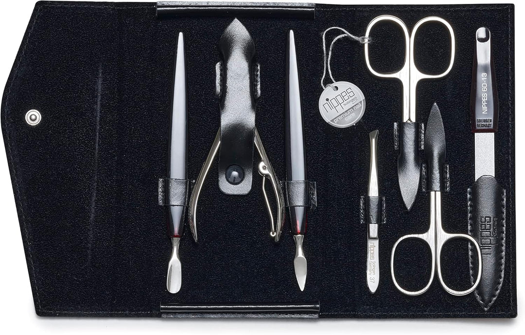 nippes Solingen Premium Line Maniküre Set Seam, 7-teilig, Edelstahl nickel- & rostfrei, Schwarzes Ri