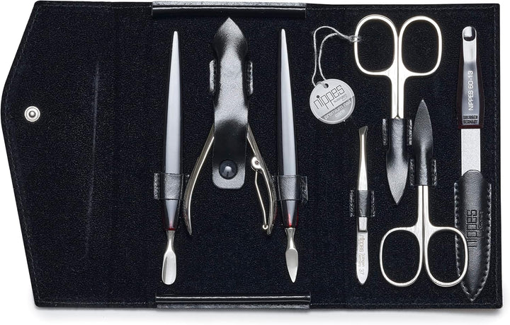 nippes Solingen Premium Line Maniküre Set Seam, 7-teilig, Edelstahl nickel- & rostfrei, Schwarzes Ri
