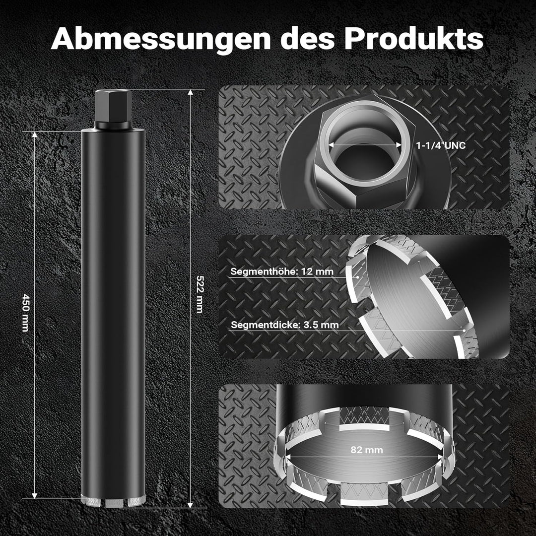 Wiltec Diamantbohrkrone Typ 2 (Mesh) Ø 82 mm, Bohrkrone 450 mm, 1¼ UNC Nassbohrkrone, Diamantbohrer