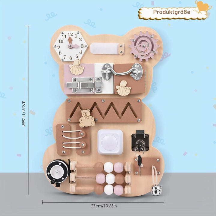 Montessori Busy Board, Motorikwand Sensorisches Spielbrett mit Schlüssel, Riegel, Uhr Erlernen, Hand