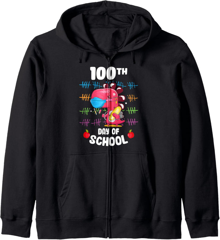 100th Day Of School Trex In Mask Virtual Schooling Gift Kapuzenjacke